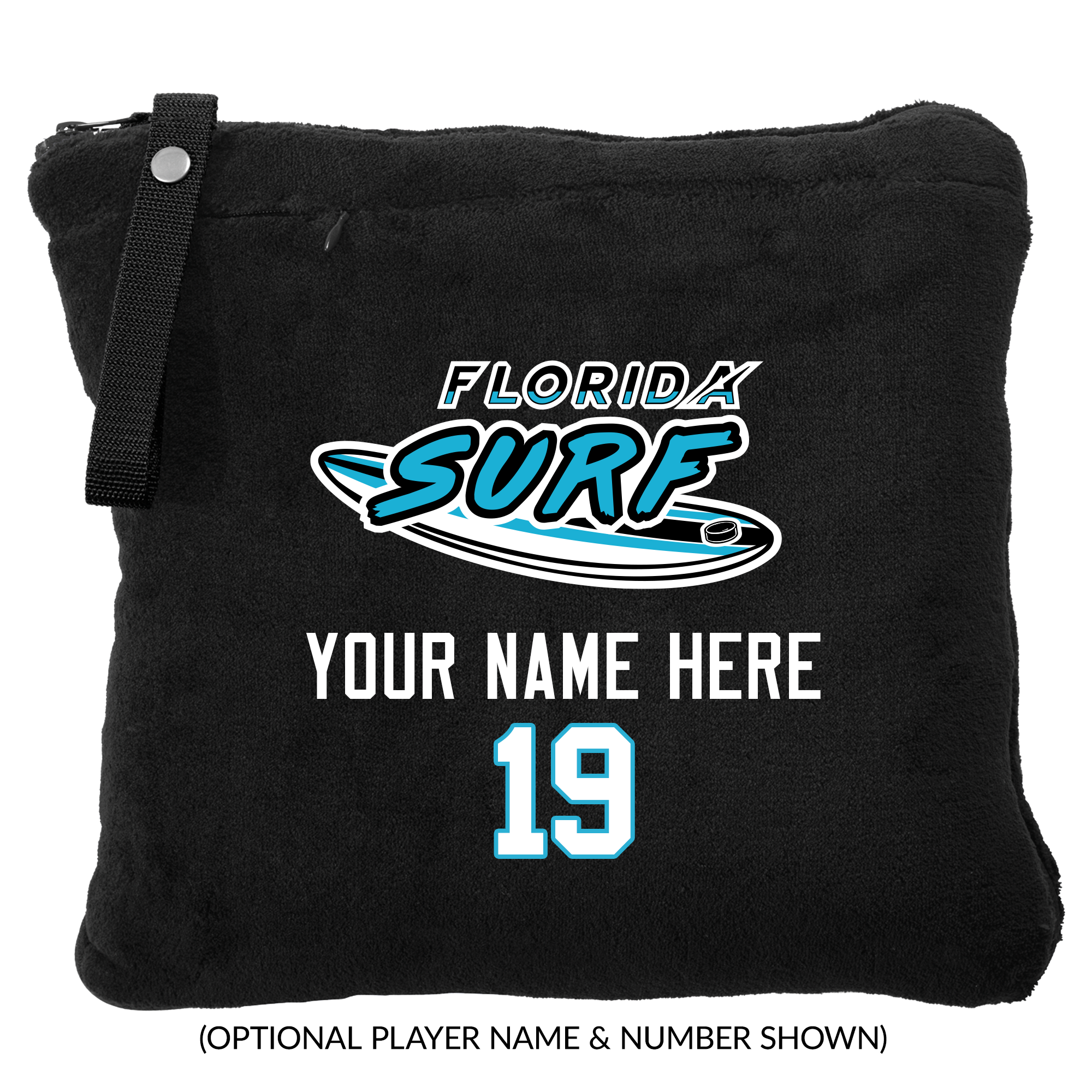 Florida Surf packable travel blanket, customized, black 2